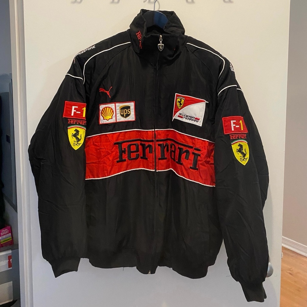 F1 Ferrari Black and Red Racing Jacket